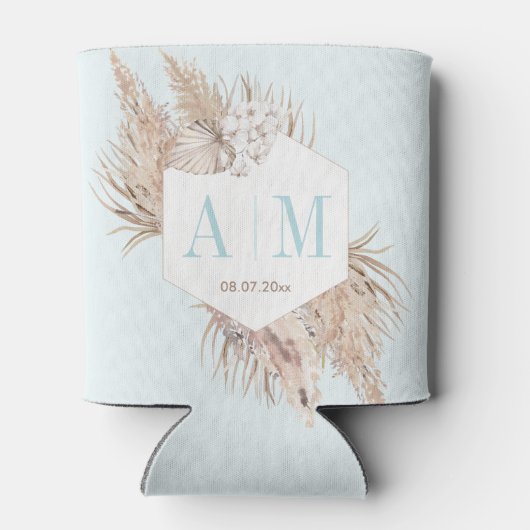 Aqua Almond Pampas Grass Wedding Shower Favor Blikjeskoeler (Achterkant)