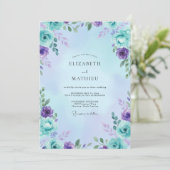 Aqua Amethyst Blad Bruiloft Kaart (Staand voorkant)