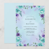 Aqua Amethyst Blad Bruiloft Kaart (Voorkant / Achterkant)
