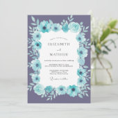 Aqua Amethyst Bloemblad Bruiloft Kaart (Staand voorkant)