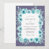 Aqua Amethyst Bloemblad Bruiloft Kaart (Voorkant / Achterkant)