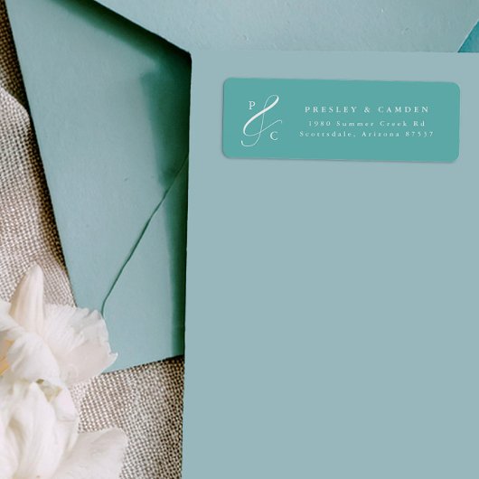 Aqua Ampersand Monogram Retouradreslabels Etiket