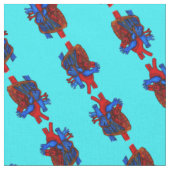 Aqua Anatomical Heart Patterned Fabric Stof (Close Up)