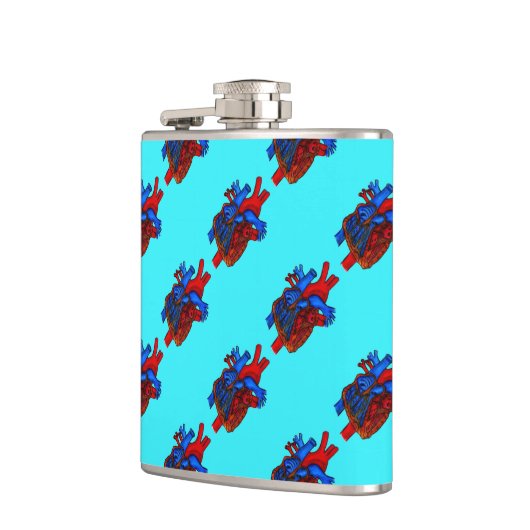 Aqua Anatomical Heart Patterned Vinyl Flask Heupfles (Links)