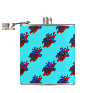 Aqua Anatomical Heart Patterned Vinyl Flask Heupfles