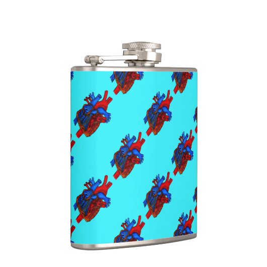 Aqua Anatomical Heart Patterned Vinyl Flask Heupfles (Rechts)