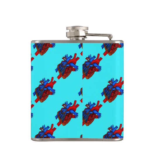 Aqua Anatomical Heart Patterned Vinyl Flask Heupfles (Achterkant)