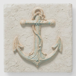 Aqua Anchor Coastal Artwork Stenen Onderzetter