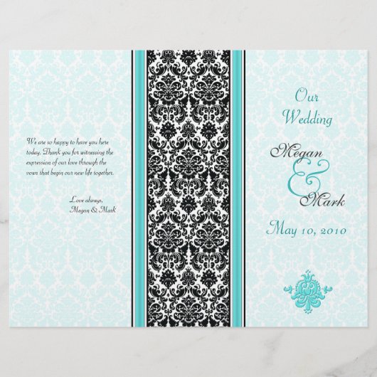 Aqua and Black Damask Wedding Program (Voorkant)