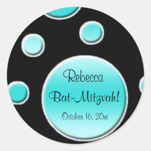 Aqua and Black Polka Dot 1,5-inch Round Sticker