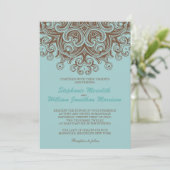 Aqua and Brown Wedding Invitation Kaart (Staand voorkant)