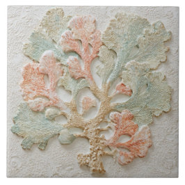 Aqua and Coral Coastal Sea Branch Art Tegeltje