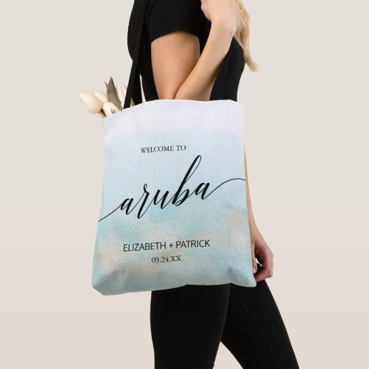 Aqua and Gold Beach Aruba Weddenschap Welkom Tote Bag (Dichtbij)