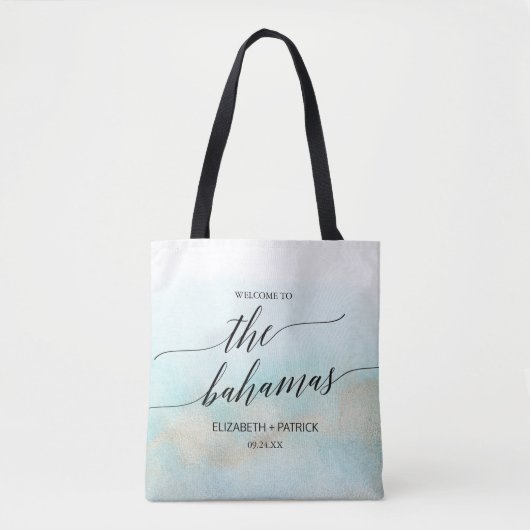 Aqua and Gold Beach Bahamas Wedding Welcome Tote Bag (Voorkant)