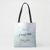 Aqua and Gold Beach Cancun Weddenschap Welkom Tote Bag (Voorkant)