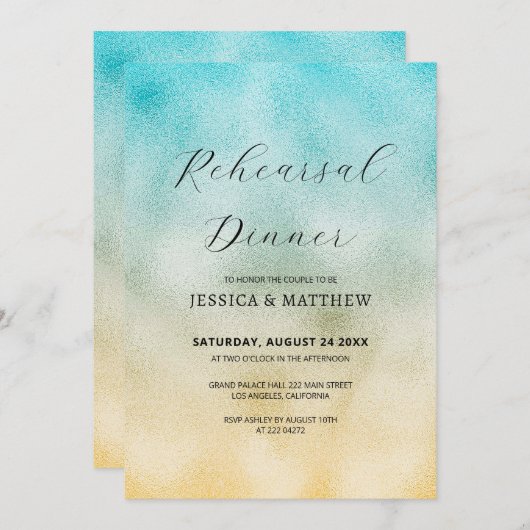 Aqua and Gold Ombre Folie Rehearsal Kaart (Voorkant / Achterkant)