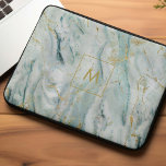 Aqua and Gold Printed Marble Texture Monogrammed Laptop Sleeve<br><div class="desc">Trendy en stijlvolle marmer en gouden textuur op maat van design.</div>