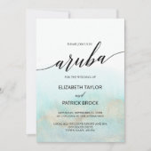 Aqua and Gold Waterverf Beach Aruba Wedding Kaart (Voorkant)