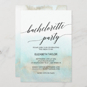 Aqua and Gold Waterverf Beach Bachelorette Party Kaart