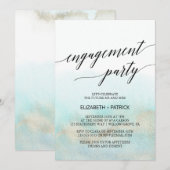 Aqua and Gold Waterverf Beach Engagement Party Kaart (Voorkant / Achterkant)