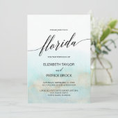 Aqua and Gold Waterverf Beach Florida Wedding Kaart (Staand voorkant)