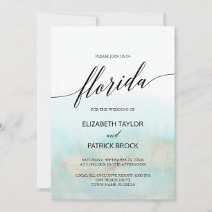 Aqua and Gold Waterverf Beach Florida Wedding Kaart