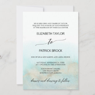 Aqua and Gold Waterverf Beach Formal Wedding Kaart