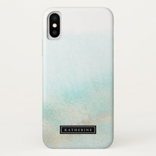 Aqua and Gold Waterverf Beach - Gepersonaliseerde  Case-Mate iPhone Case (Achterkant)