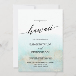 Aqua and Gold Waterverf Beach Hawaii Wedding Kaart