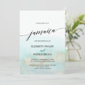 Aqua and Gold Waterverf Beach Jamaica Wedding Kaart (Staand voorkant)