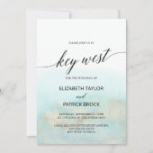 Aqua and Gold Waterverf Beach Key West Wedding Kaart (Voorkant)