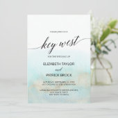 Aqua and Gold Waterverf Beach Key West Wedding Kaart (Staand voorkant)