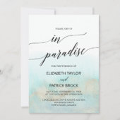Aqua and Gold Waterverf Beach Paradise Wedding Kaart (Voorkant)