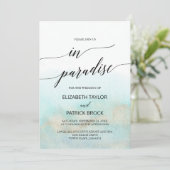 Aqua and Gold Waterverf Beach Paradise Wedding Kaart (Staand voorkant)
