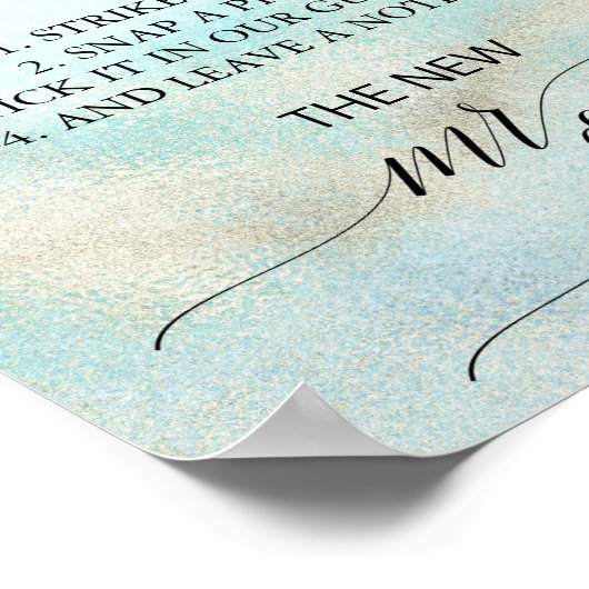 Aqua and Gold Waterverf Beach Photo Guest Book Poster (Hoek)