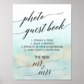 Aqua and Gold Waterverf Beach Photo Guest Book Poster (Voorkant)