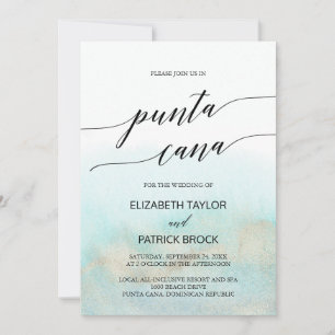 Aqua and Gold Waterverf Beach Punta Cana Wedding Kaart