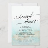 Aqua and Gold Waterverf Beach repetitie Dinner Kaart (Voorkant)