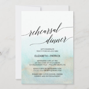 Aqua and Gold Waterverf Beach repetitie Dinner Kaart