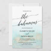 Aqua and Gold Waterverf Beach The Bahamas Wedding Kaart (Voorkant)