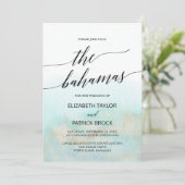 Aqua and Gold Waterverf Beach The Bahamas Wedding Kaart (Staand voorkant)