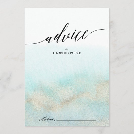 Aqua and Gold Waterverf Beach Wedding Advieskaart (Voorkant)