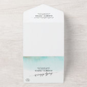 Aqua and Gold Waterverf Beach Wedding All In One Uitnodiging (Buitenkant)