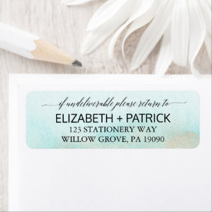 Aqua and Gold Waterverf Beach Wedding Etiket
