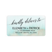 Aqua and Gold Waterverf Beach Wedding Etiket (Voorkant)