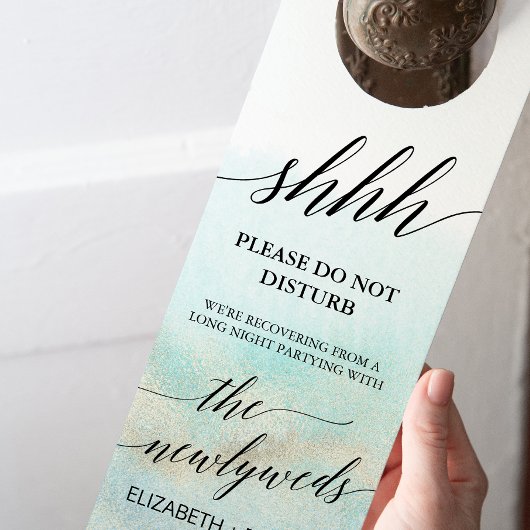 Aqua and Gold Waterverf Beach Wedding Guest Deurhanger