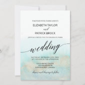 Aqua and Gold Waterverf Beach Wedding Kaart (Voorkant)