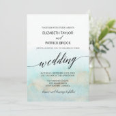 Aqua and Gold Waterverf Beach Wedding Kaart (Staand voorkant)