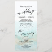 Aqua and Gold Waterverf Beach Wedding Program Programmakaart (Voorkant)