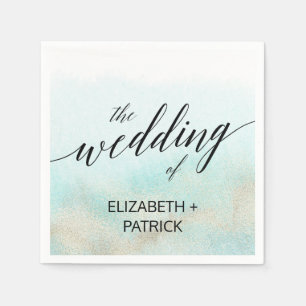 Aqua and Gold Waterverf Beach Wedding Servet